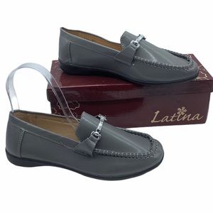Latina Loafers Shoes Women Size 9 Gray‎ Lightweight Horse Bit Faux Leather NEW
